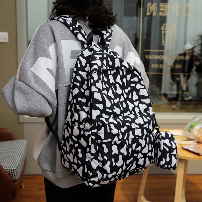 2PCS Nylon Backpack Women Zebra Pattern Daypack Laptop Bag Travel Shoulder bag Large Capacity Outdoor Student School Bag