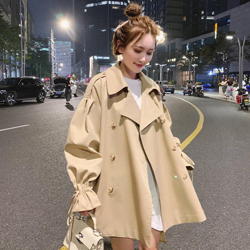 Frauen Graben Mantel Casual Gürtel Khaki Dame Kleidung Herbst Koreanische Revers Oberbekleidung Tops Oversize Windjacke