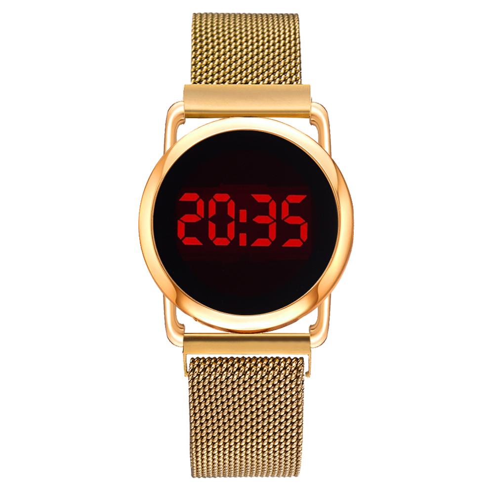 LED Electronic watches Star Watch For Women Rose Gold Mesh Magnet Starry Sky Quartz Wristwatch Gradient Ladies Wrist Watches: Gold