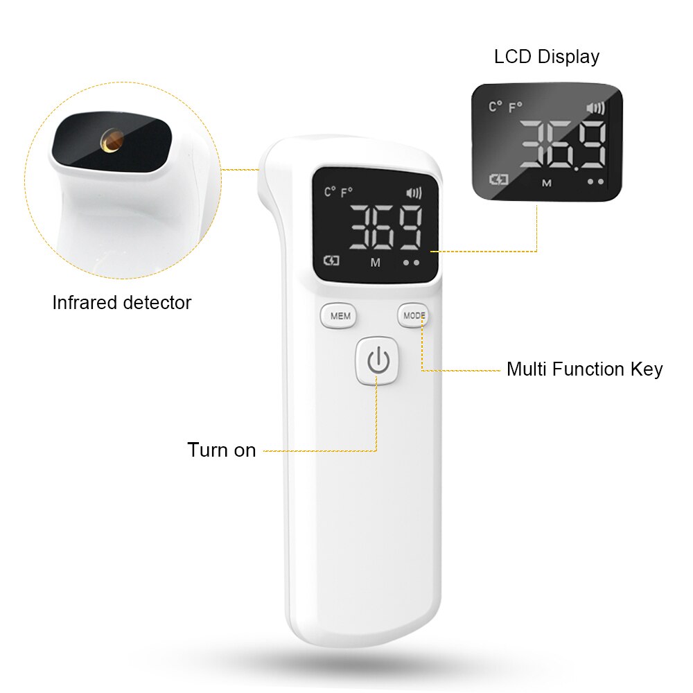 Non-contact Dital Infrarood Voorhoofd Body Termometro Temperatuurmeting Lcd Digitale Display Ondersteuning