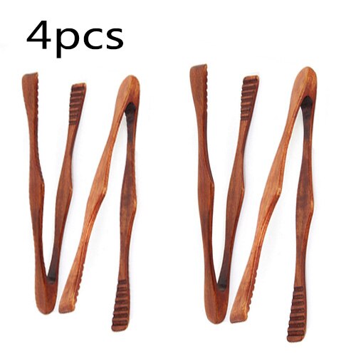 27 CM pinza de madera pinzas para alimentos pinzas de cocina antideslizante antideslizante bambú cocinar hornear barbacoa barbacoa pan ensalada pinzas barra de cocina del hogar herramientas de protección ambiental: 4pc