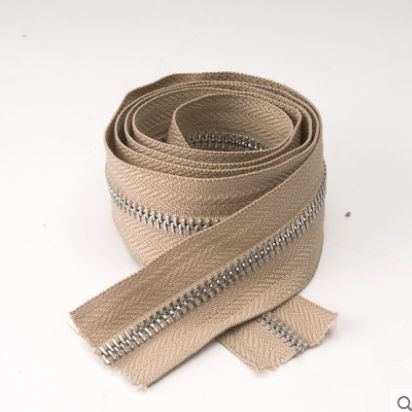 Multi color 5# metal Copper tooth zipper by yard: Khaki