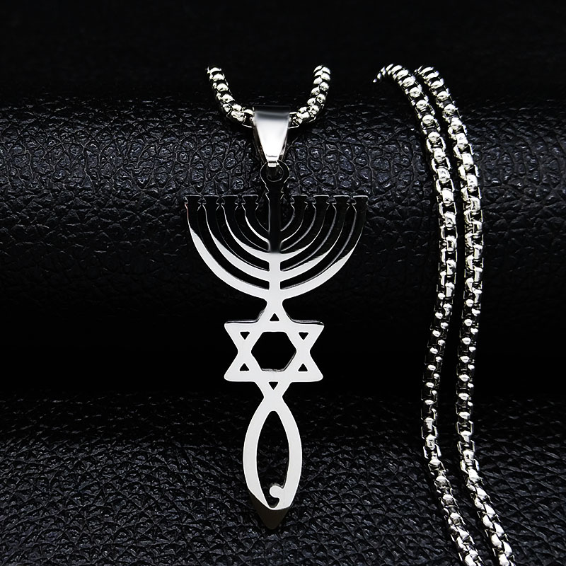 Messianic Charm Stainless Steel Pendant Necklace Silver Color Tone Seal Grafted in Jewish Hebrew roots Jewelry moda mujer N967