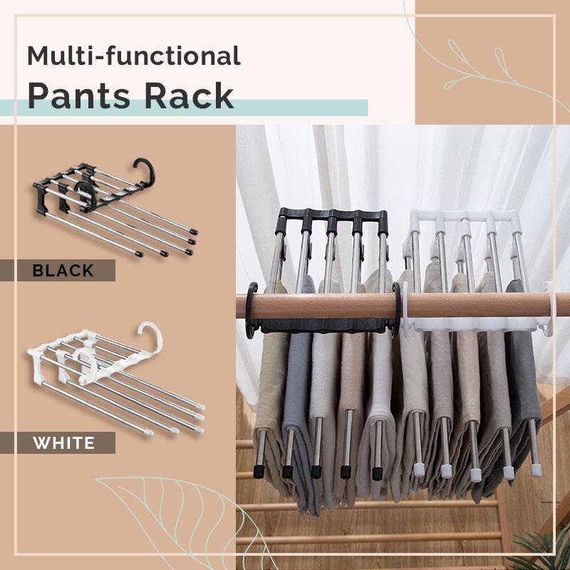 Perchero 5 en 1 para pantalones, organizador de ropa, estantes multifunción, organizador de almacenamiento de armario, colgador de ropa de acero inoxidable