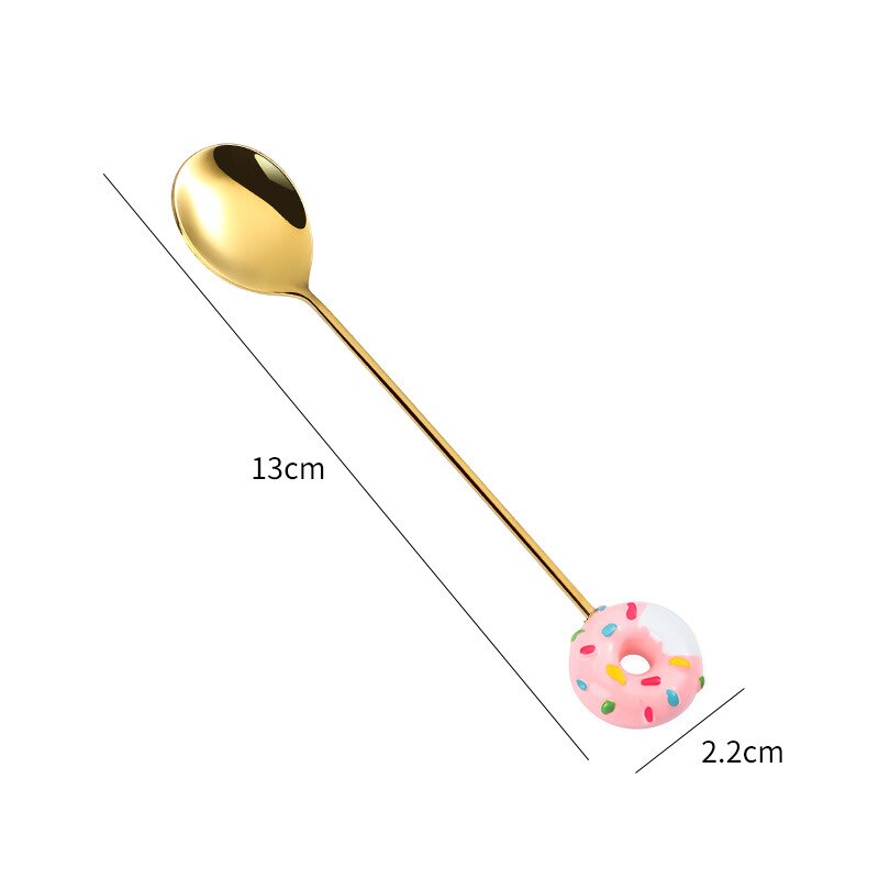 Donut Fork Spoon Stainless Steel Doughnut Dessert Fruit Forks Honey Coffee Stirring Spoon Baby Kid Cutlery Dinnerware Accessorie: E