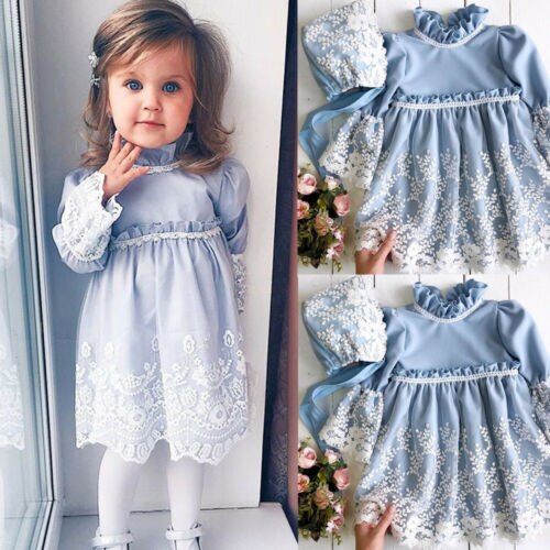 US Flower Girl Princess Lace Dress Kid Baby Party Wedding Pageant Gown Formal Dresses
