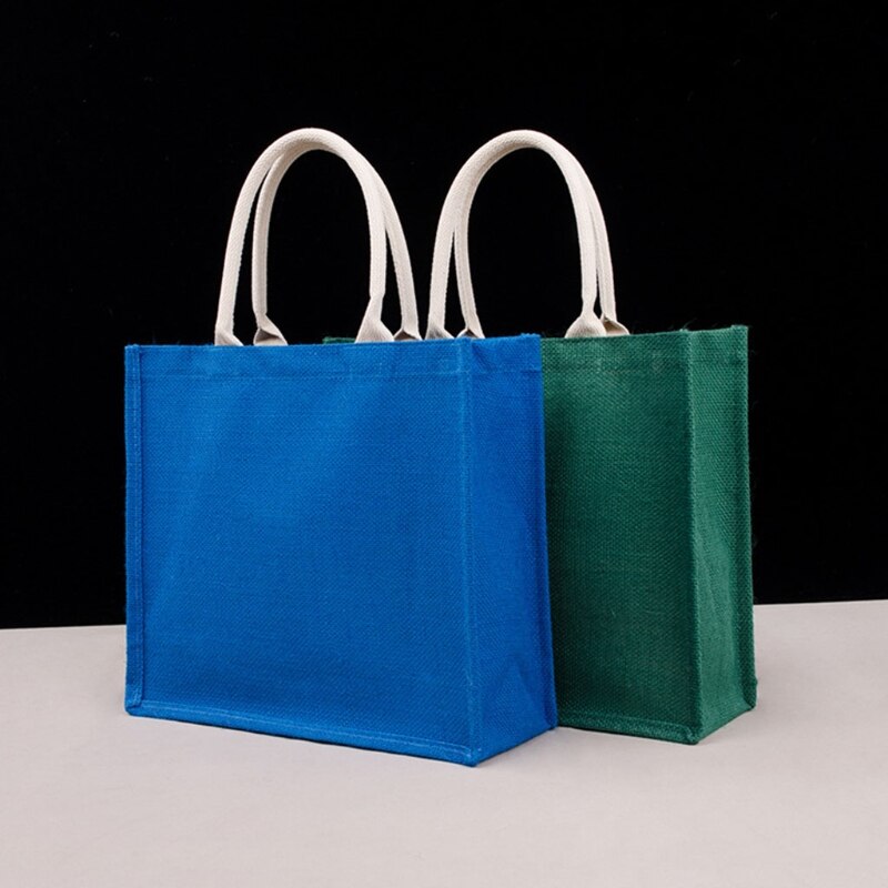 D0LF Jute Tote Met Handvatten Casual Grote Capaciteit Tote Herbruikbare Schoudertas Blank Clutch Bags Voor Borduurwerk Afdrukken