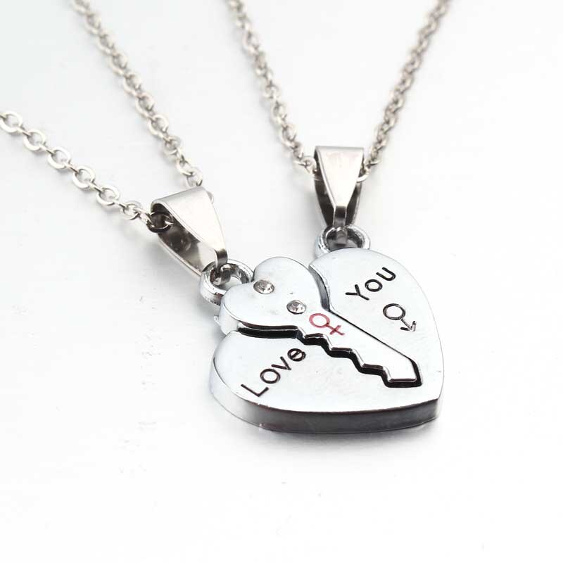 2Pcs Bohemia Sliver Color Key Pendant Necklaces For Womens Lover Couple Jewelry Broken Heart Necklace Valentine N777