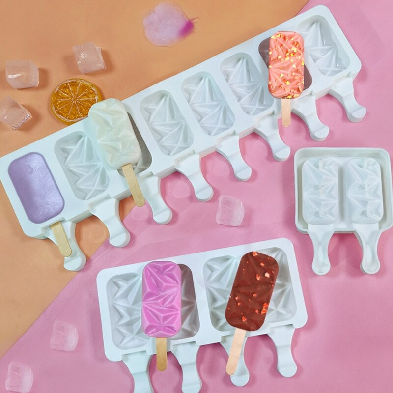 Mold Stripe Silicone Ice-Pop Molds 2/4/8 Cavities Homemade DIY Ice Cream Maker Reusable Easy Release