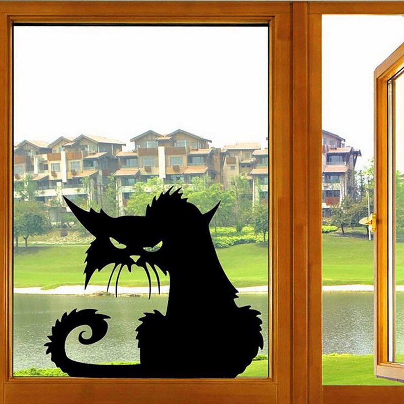 1pc Halloween terreur chat fenêtre autocollants amovible drôle dessin animé voiture autocollant noir bricolage Festival décor 42x37cm