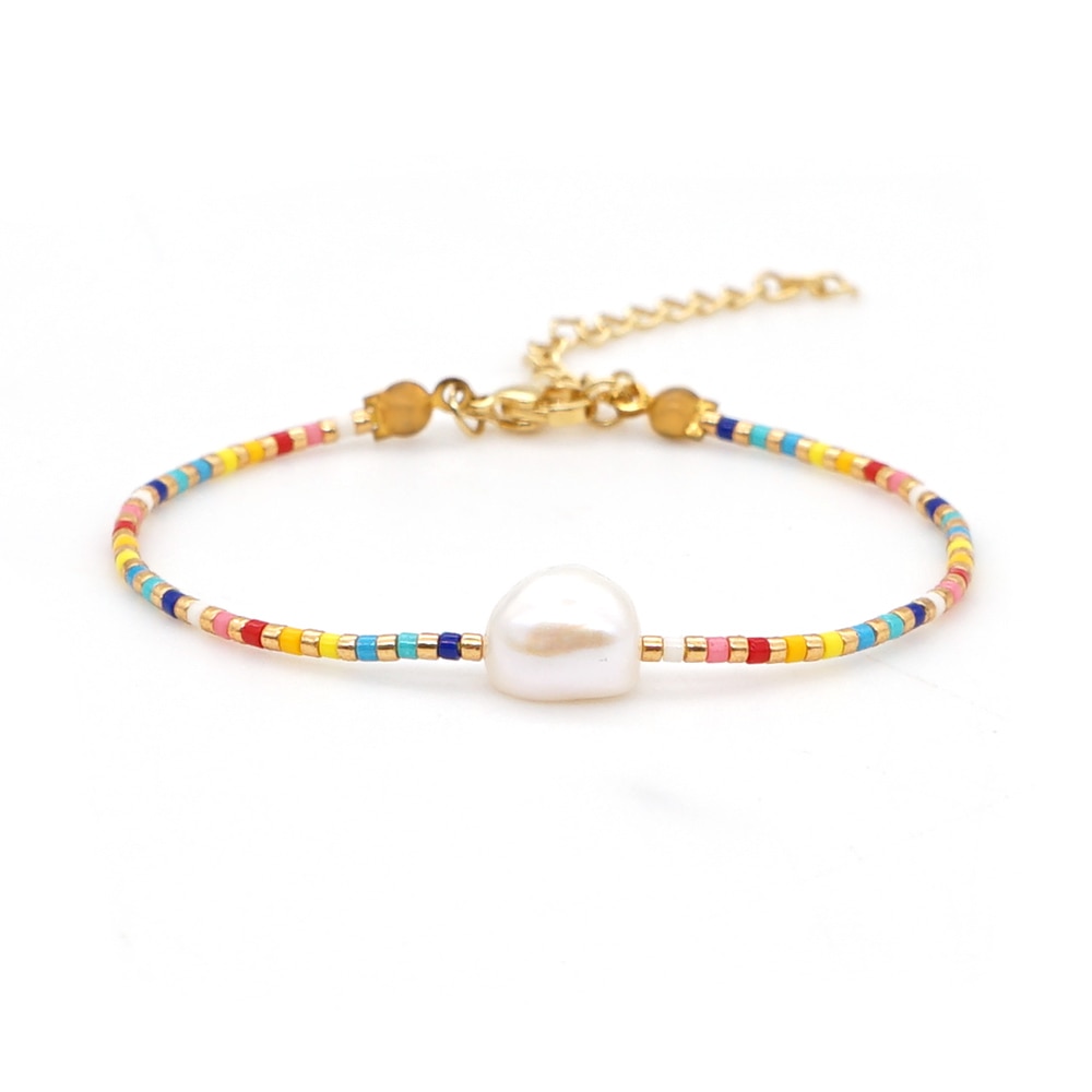 GO2BOHO Miyuki Rainbow Beads Bracelet Women Real Pearl Bracelets Jewelry Pulseras Handmade Stainless Steel Chain