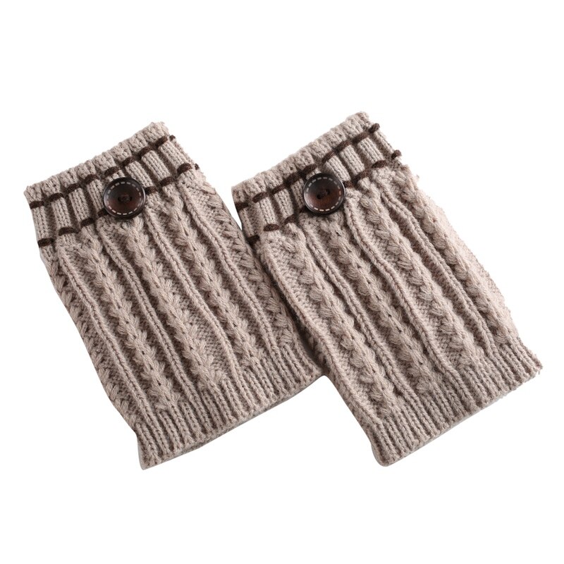 Vinter kvinder varme benvarmere kvinder kort knap dekorativ termisk strikket støvlemanchetter sokker betræk efterår vinter sko sokker: M