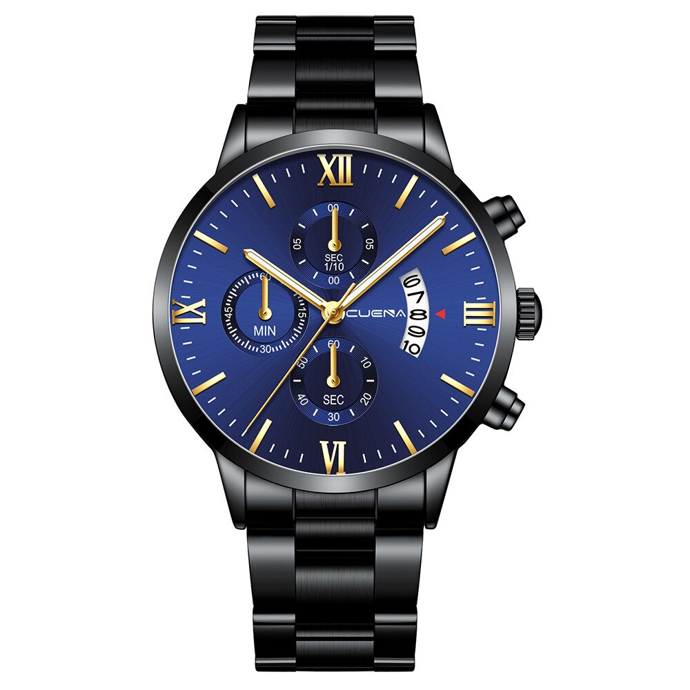 Cuena-reloj con correa de acero para hombre y mujer, cronógrafo de cuarzo con tres ojos, calendario de seis piezas,: B