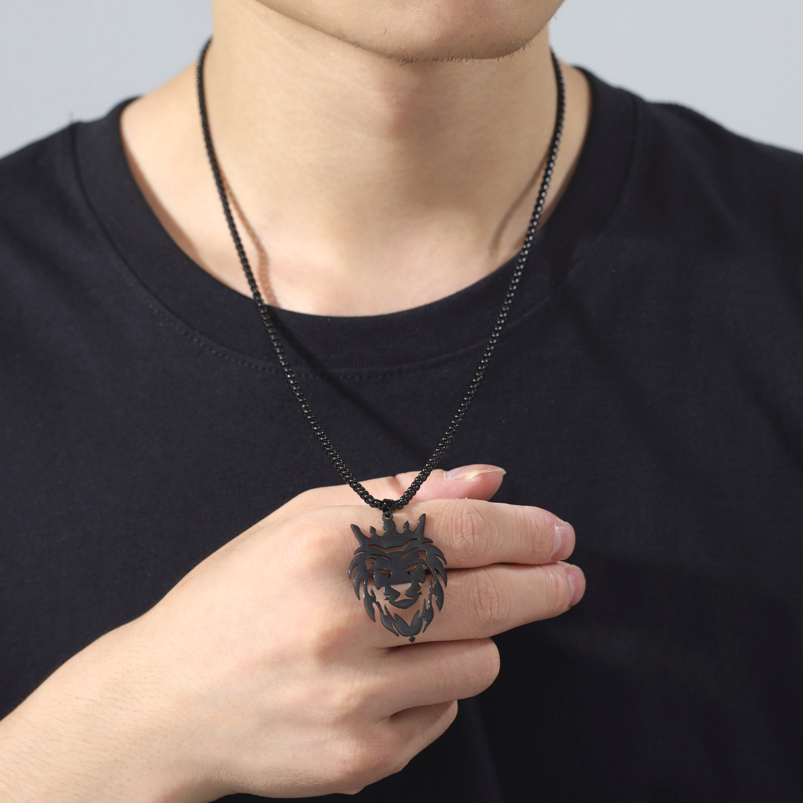 My Shape Roi Lion couronne pendentif collier hommes garçon en acier inoxydable punk animal loup charme collier Hip Hop bijoux,collier garcon enfan,coliers pour enfants garçon de,chaine homme