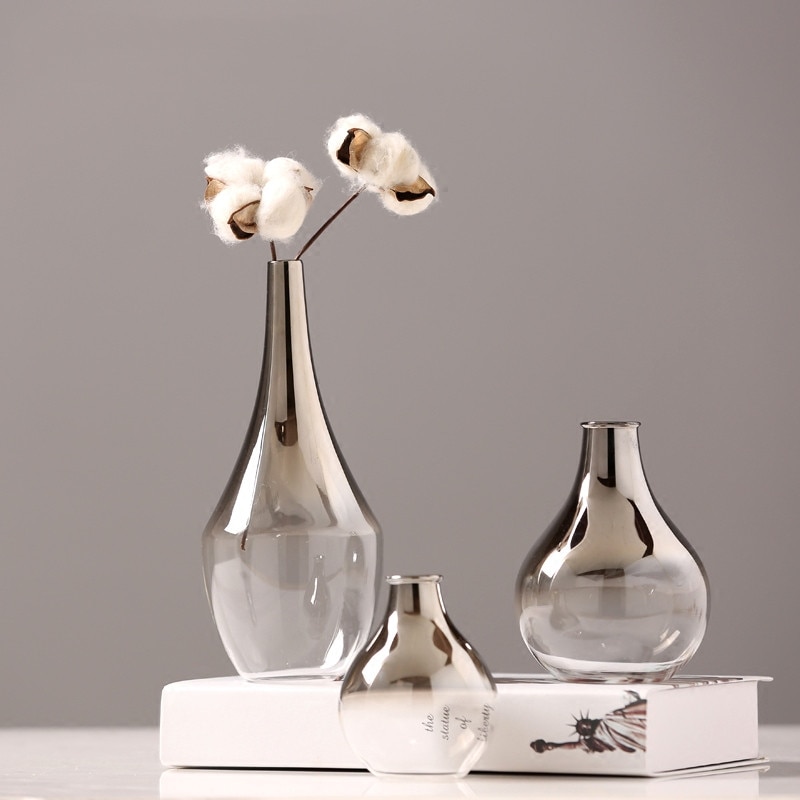 Nordisk glasvase sølv gradient tør urtepotter desktop ornament boligdekoration planter holder møbler hydroponics
