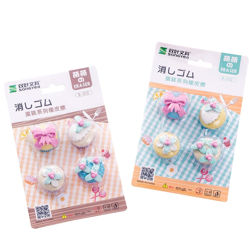4pcs/pack Cute Fancy Dessert Cake Eraser Set Kawaii Stationery School Office Supplies kawaii Borracha Escolar