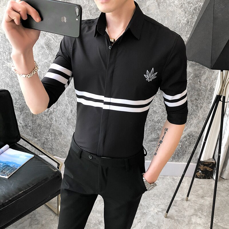 Merke herre skjorte stripet slank casual hvit kjole skjorter herre forretningsskjorter streetwear camisa social masculina