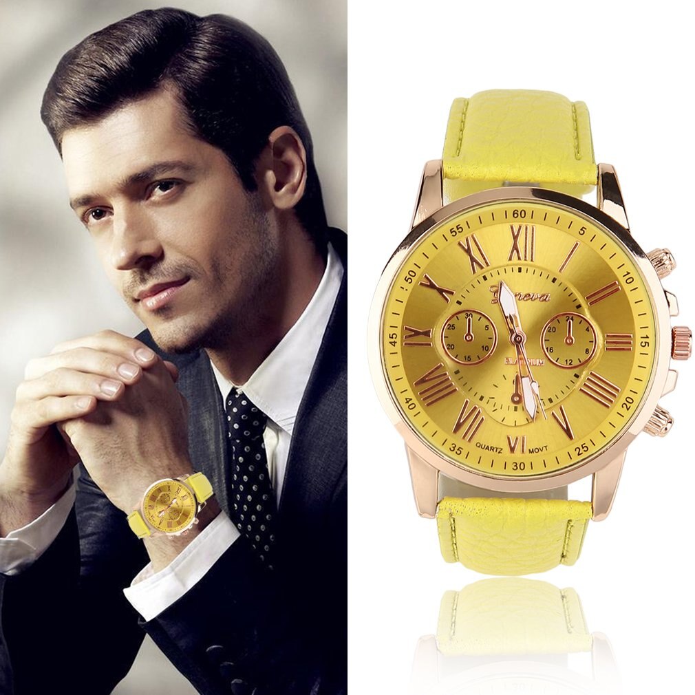 Merk unisex heren casual stijlvol romeinse cijfers imitatieleer quartz horloge montre horloges relojes mujer