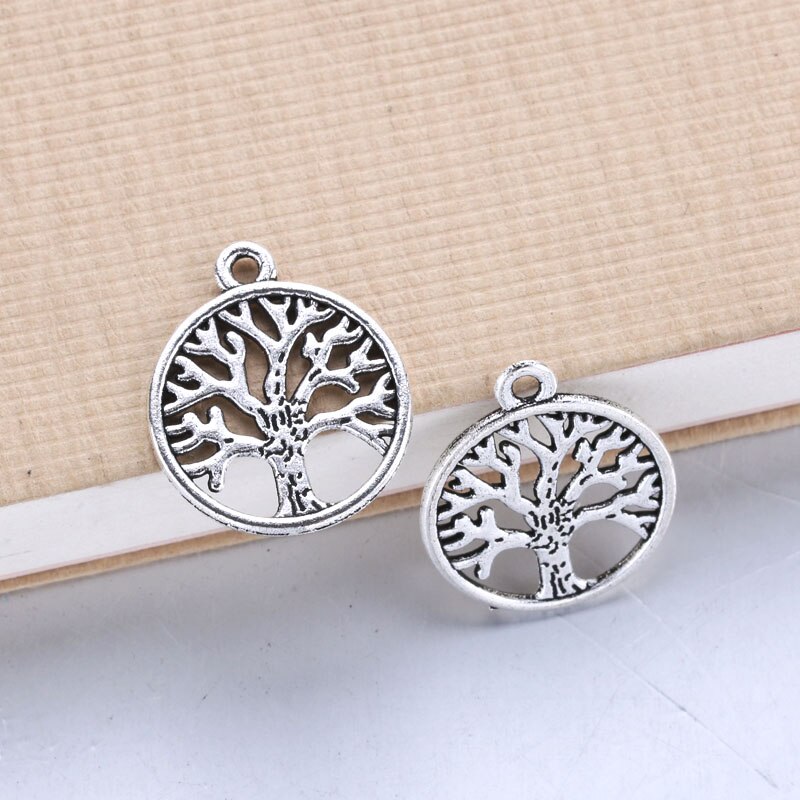 50pcs 20x20mm Antique Silver life Tree Trendy Charms Necklace Pendant Jewelry Accessory Making Man Women Retro Style Jewelry: Default Title