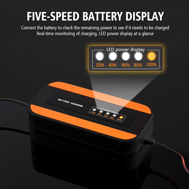 Car Battery Charger 12V/2A Automatic Smart Portable Battery Charger LCD Power Display Repair Charger for Car