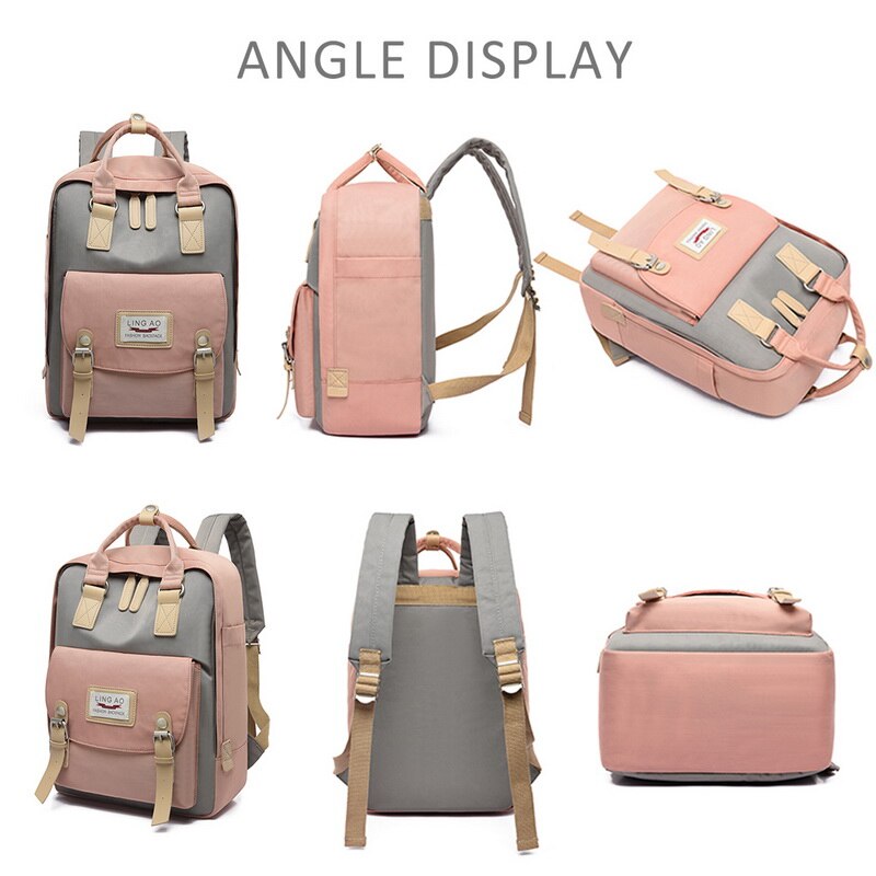 Candy Women Canvas Backpack Waterproof Feminina Laptop Backpack Pink Patchwork School Backpacks Bags For Teenage Girls