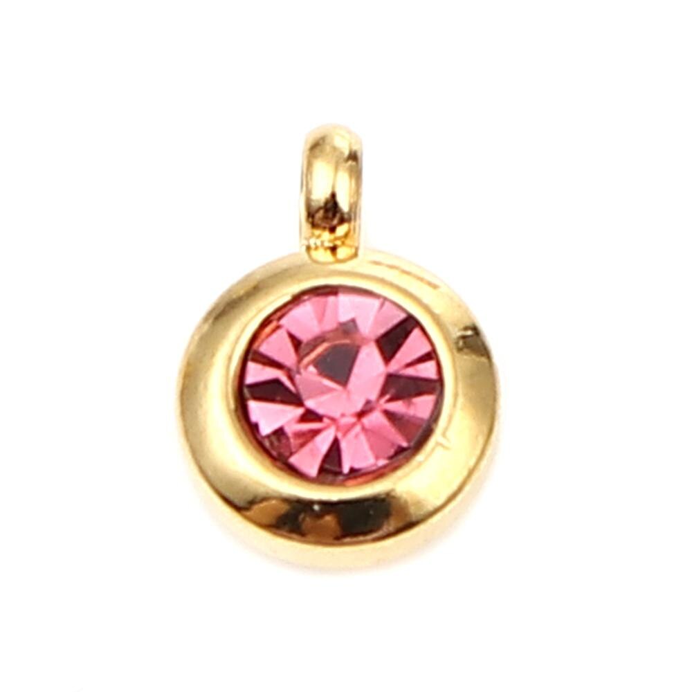 DoreenBeads Edelstahl Gold Farbe Charms Runde Multicolor Glas Anhänger DIY Machen Ohrringe Schmuck 9mm x 7mm, 2PCs: Pink