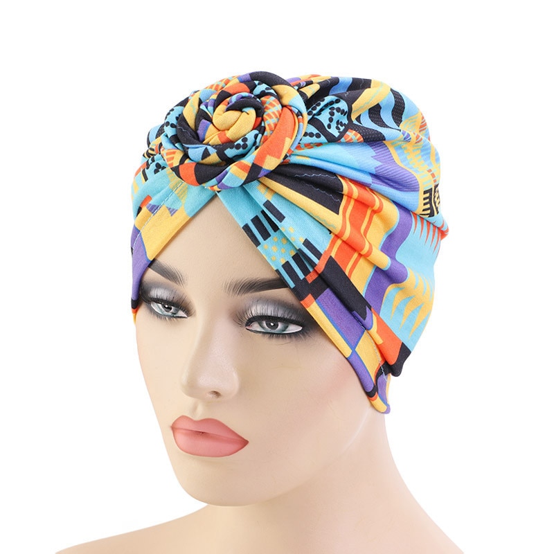 Trendiga bohemien tryckt tallrik blomma hijab kepsar afrika wrap huvud turban hatt redo att bära inre hijabs för kepsar turbante motorhuv: 4