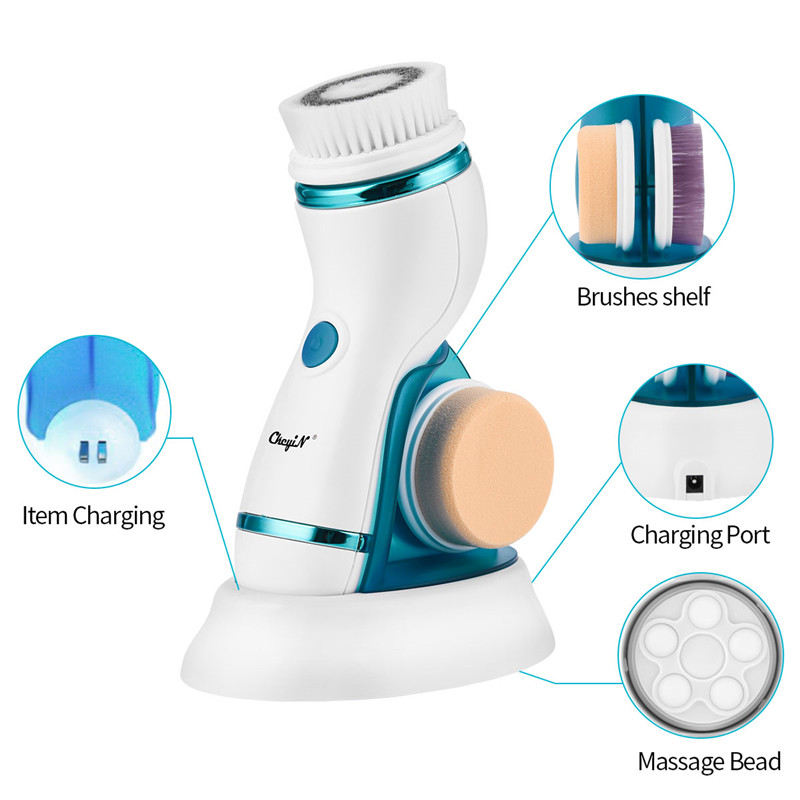 4 In 1 Elektrische Gezichtsreiniging Borstel Massage Porie Gezicht Reinigingsapparaat Skin Peeling Roller Gezicht Borstel Wasmachine