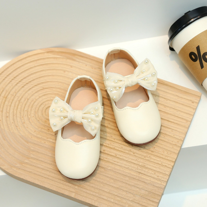 Children Mary Janes Beading Ribbon Black Beige Girl's Princess Shoes Shallow Flexiable Kids Flat Shoe 21-30: Black & Beige / 30