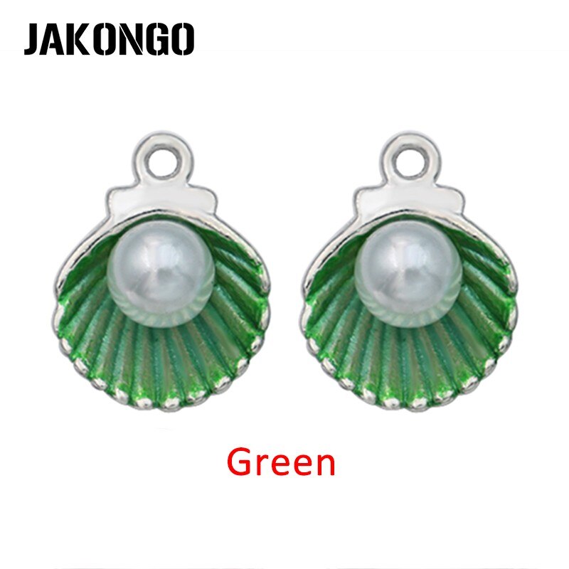 JAKONGO argento placcato smalto colorato Shell Pearl pendenti di fascino per i monili del braccialetto che fanno accessori fai da te 15x12mm: Green