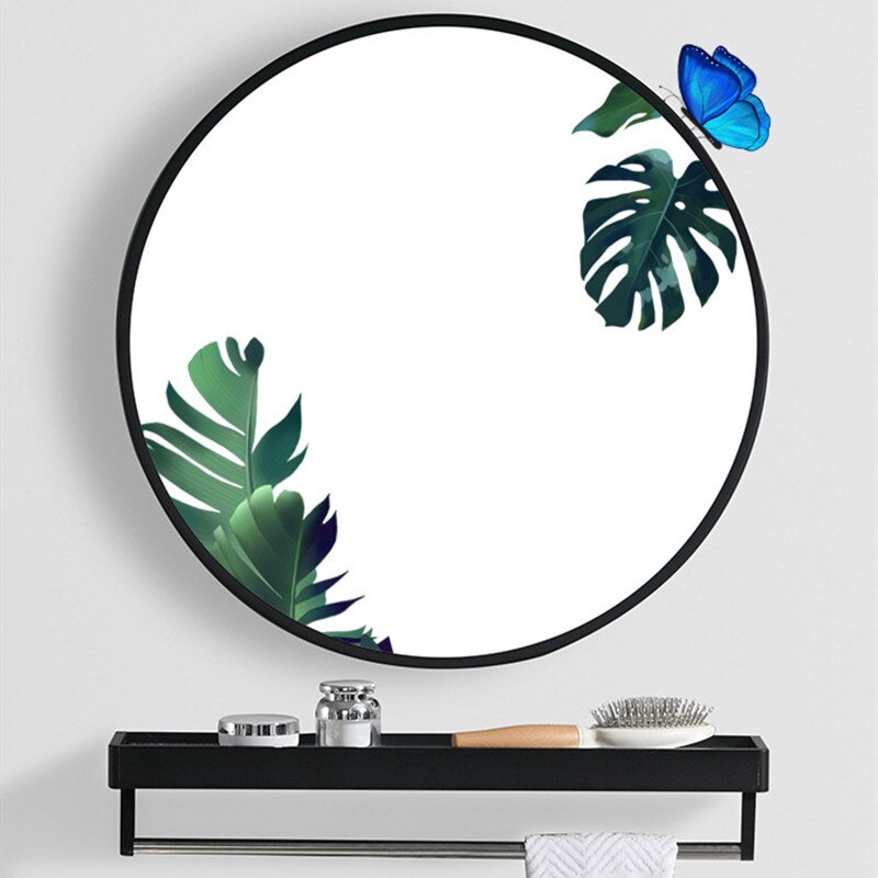 Nordic round wash hand bathroom mirror bathroom mirror wall-mounted with shelf comb makeup HD simple home