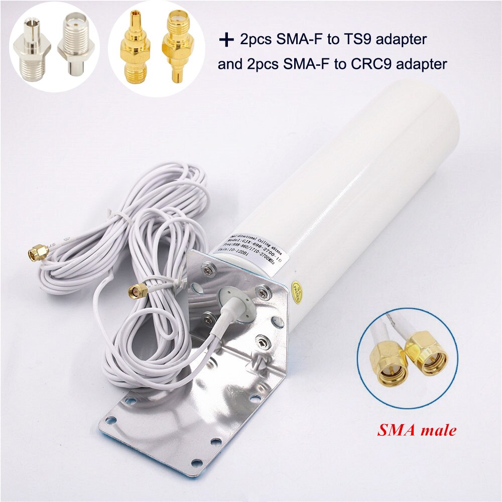 3g 4g lte antenne lang rekkevidde 12 dbi omni utendørs antenne 2.4 ghz crc 9 ts9 sma hannkontakt med 5m kabel til huawei ruter modem: Legg til 2 stk crc 9 ts9