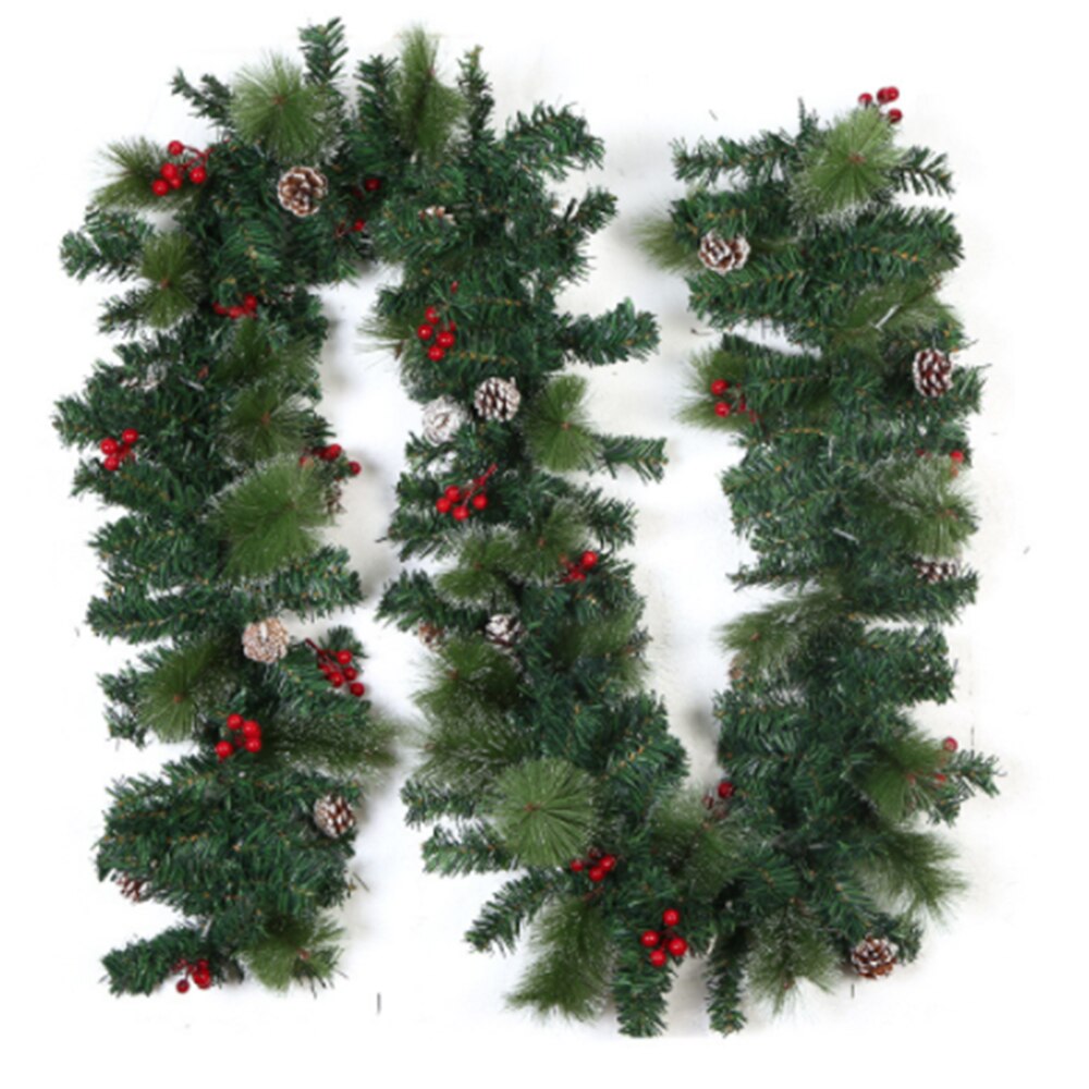2.7M Christmas Rattan Green Artificial Xmas Tree Rattan Hanging Wreath Ornaments with Pine Cone DIY Decorative