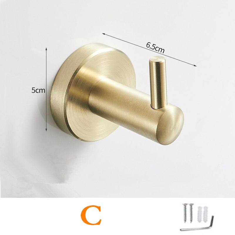 Stainless Steel Brushed Gold Robe Hook Wall Mounted Towel Hook Clothes Hook Bathroom Kitchen Door Hook Hardware: C