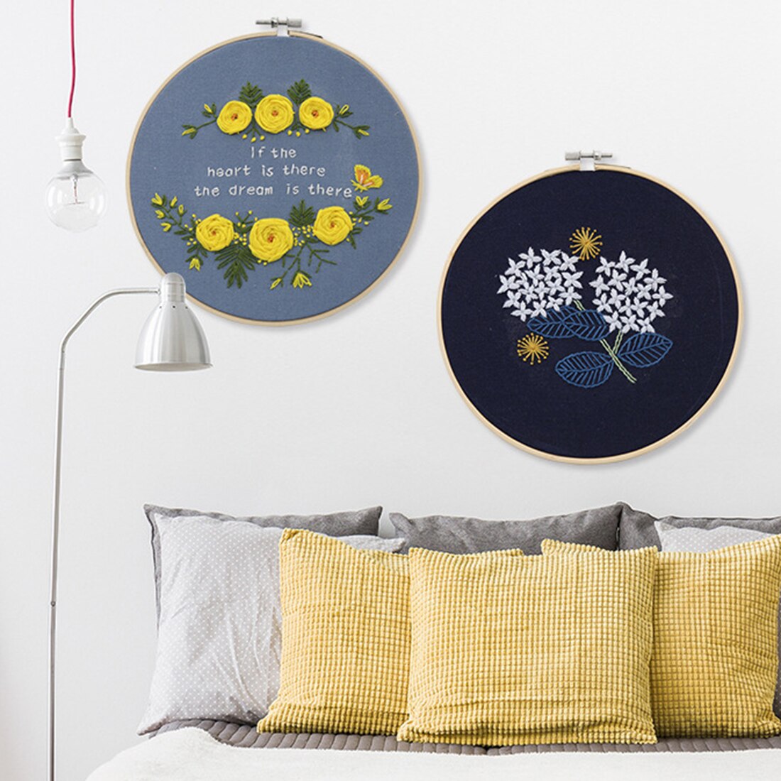 DIY Cross Stitch Kit Handmade Embroidery Craft With 20 X 20cm Hoop Needle - Hydrangea Macrophylla/Butterfly Dances/Tulip/Dream