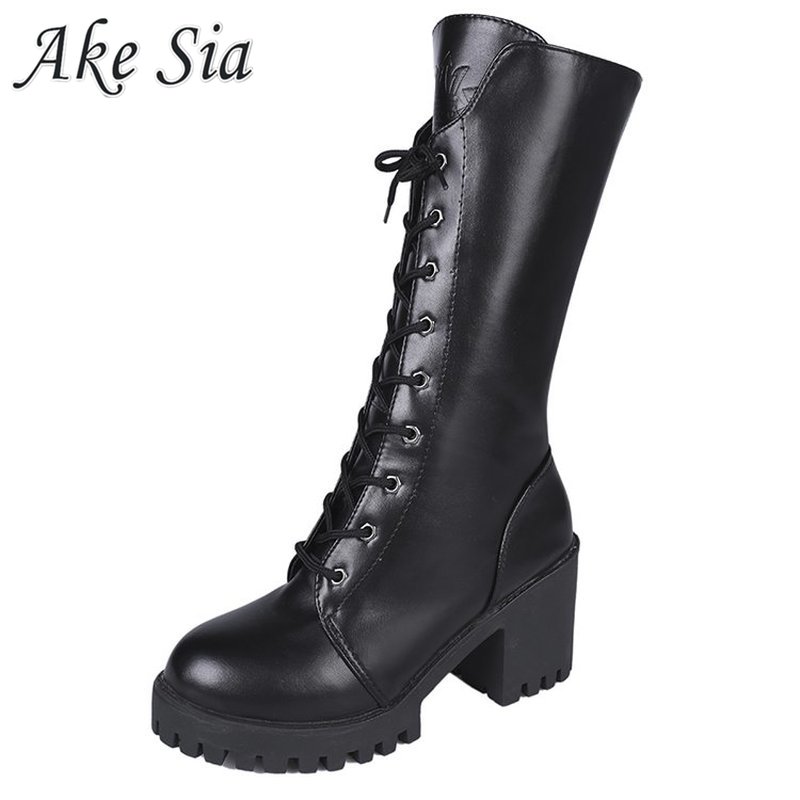 Herfst Winter Snowboots Vrouwelijke Retro Britse Wind Dark Black Fan Auto Rider Laarzen Dik Met Dikke Bodem buis Mujer