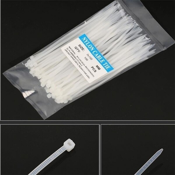 100pcs/bag Self-locking Cable Tie 3 x150 mm Nylon Cable Ties Plastic Cable Ties Acid Corrosion Resistant Insulated Cable Ties: white