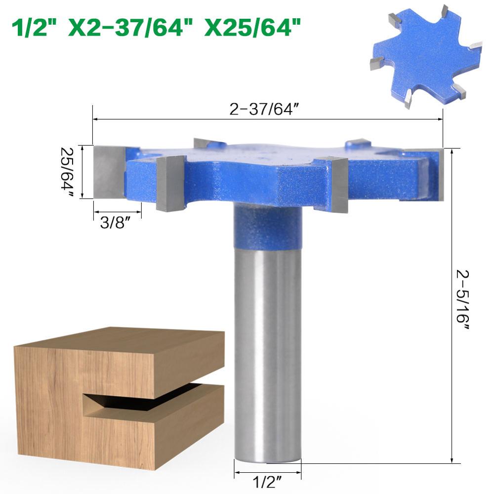 1pc 1/2 "skaft 12mm skaft 6 kant t type slotting kutter trebearbeiding verktøy fresebiter til tre industriell klasse freser: 1 i 2 tommers skaftx 65 x 10