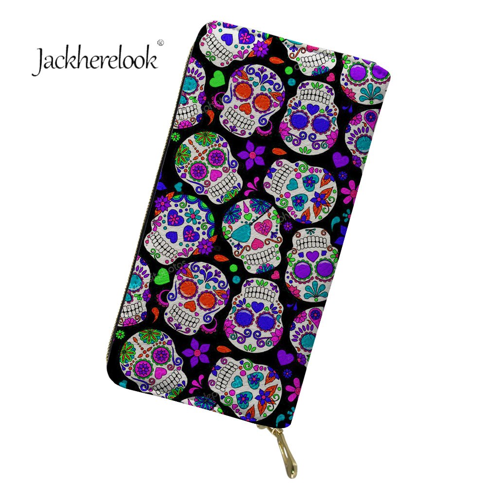 Jackherelook Donne Del Cranio Dello Zucchero Modello Lungo Della Moneta Dei Soldi Borse Contenitore di Lusso di CUOIO Dell'unità di elaborazione Della Chiusura Lampo di Grande Capacità Per La Signora Gotico Magliette E Camicette: HTA187Z21