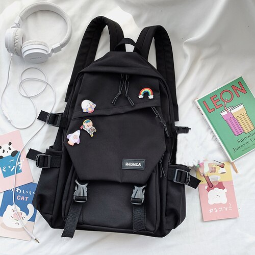 Grande Capacità Carino Zaino Donna 2020 Ins Schoolbag per Ragazzi Femminile Coreano Harajuku Studenti Delle Scuole Superiori Zaino Delle Signore Blu: black without toy