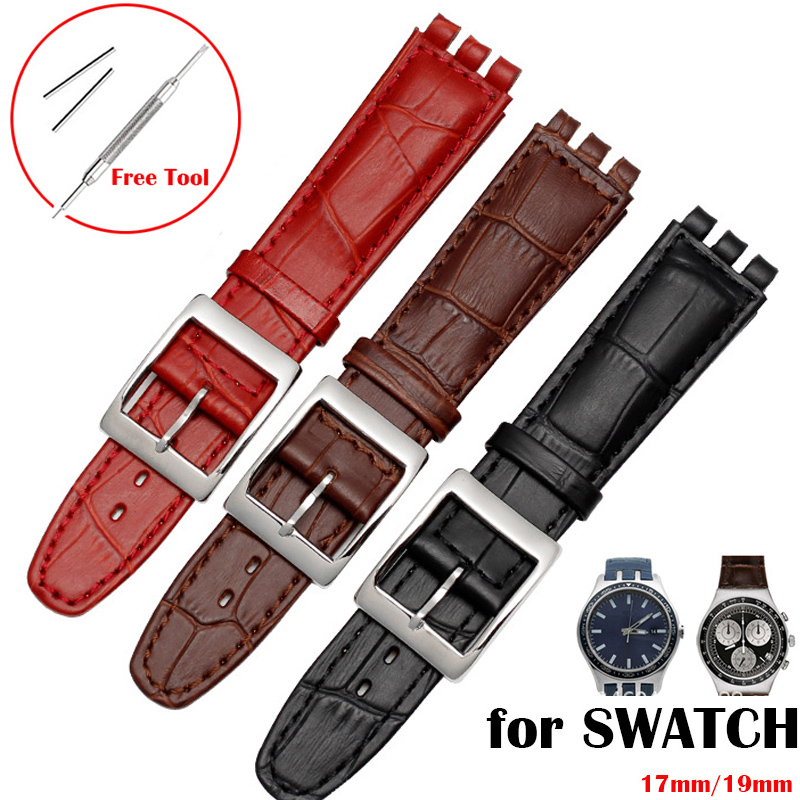 für SWATCH Uhrenarmband 17mm 19mm Echtes Rindsleder Armbinde Herren Damen Wasserdicht Sport Ersatzarmband