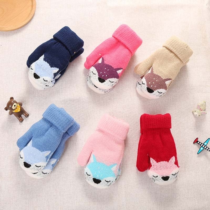 0-3 Y mignon dessin animé renard bébé gants hiver tricoté laine nourrissons moufles Thicke pleine corde gants pour garçons filles tout-petits