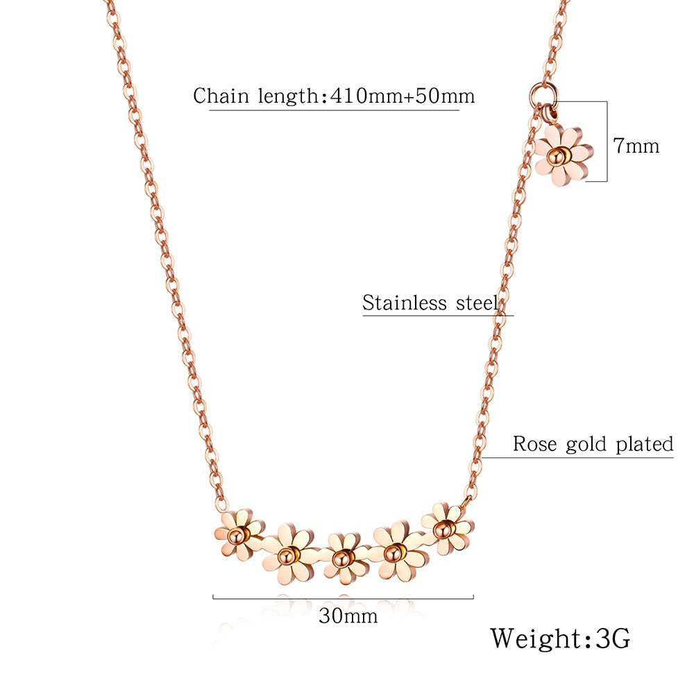 Lokaer à la titane acier inoxydable Six marguerite fleurs pendentif colliers or Rose bohême fête bijoux pour femmes N17087