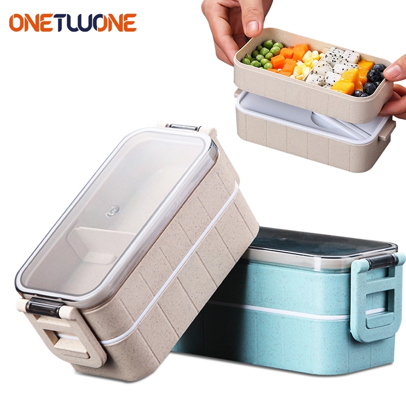 Lunchbox Tarwe Stro Bento Dozen Magnetron Servies Voedsel Opslag Container Voedsel Doos