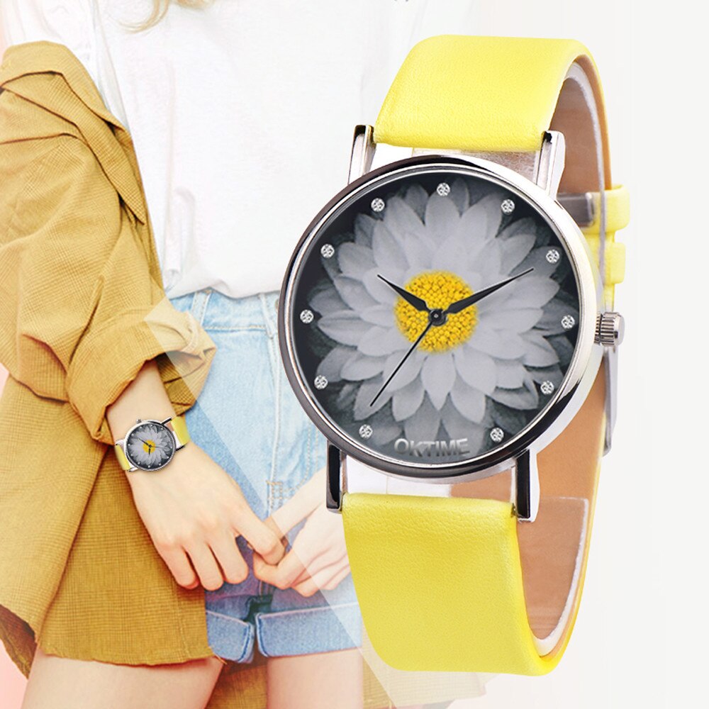 Luxe Dames Horloge Bloem Casual Armband Horloges Womens Men Leather Analoge Quartz Horloges Polshorloge
