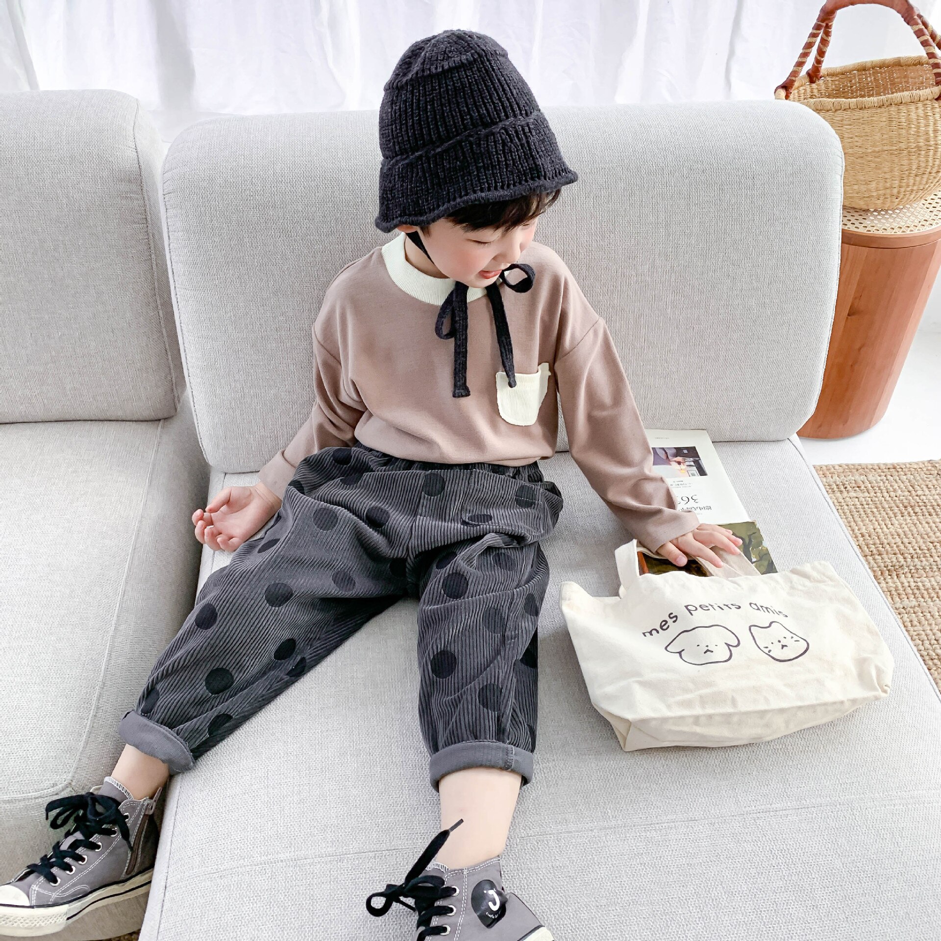 garçons filles velours côtelé pantalons décontractés enfants enfants dot 3 couleurs pantalon 1-6Y