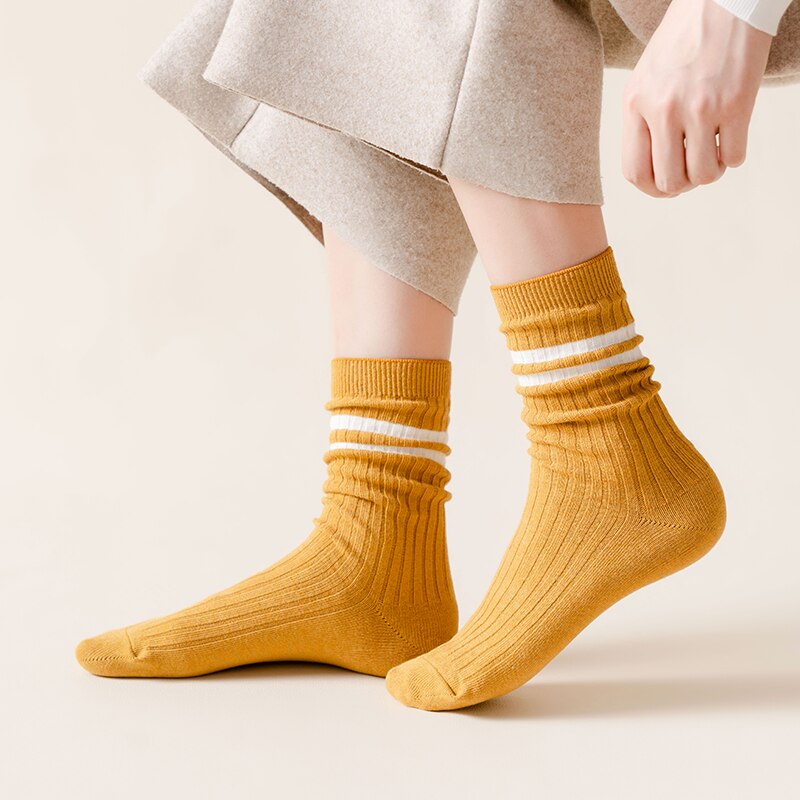 2021 novo outono inverno de alta qualidade 95% algodão listrado casual socks socks socks casual tripulação meias femininas respirável casual meias longas