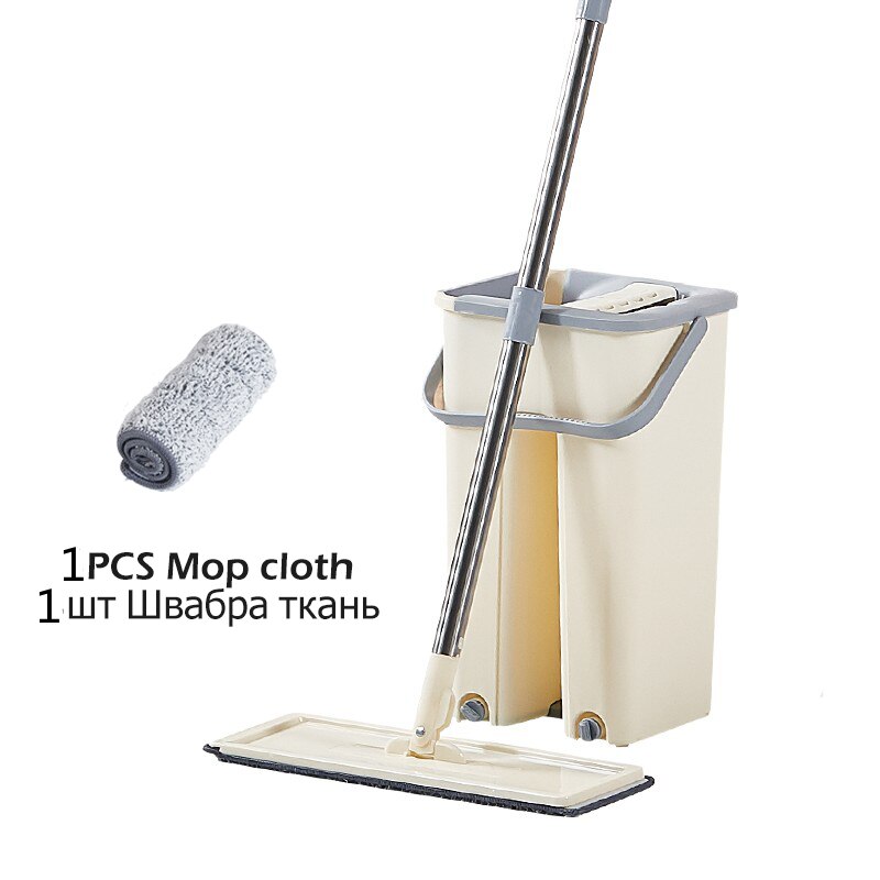 Flat Squeeze Mop and Bucket Hand Free Wringing Floor Cleaning Mop Microfiber Mop Pads Wet or Dry Usage on Hardwood Laminate Tile: Mop bucket 1 pad