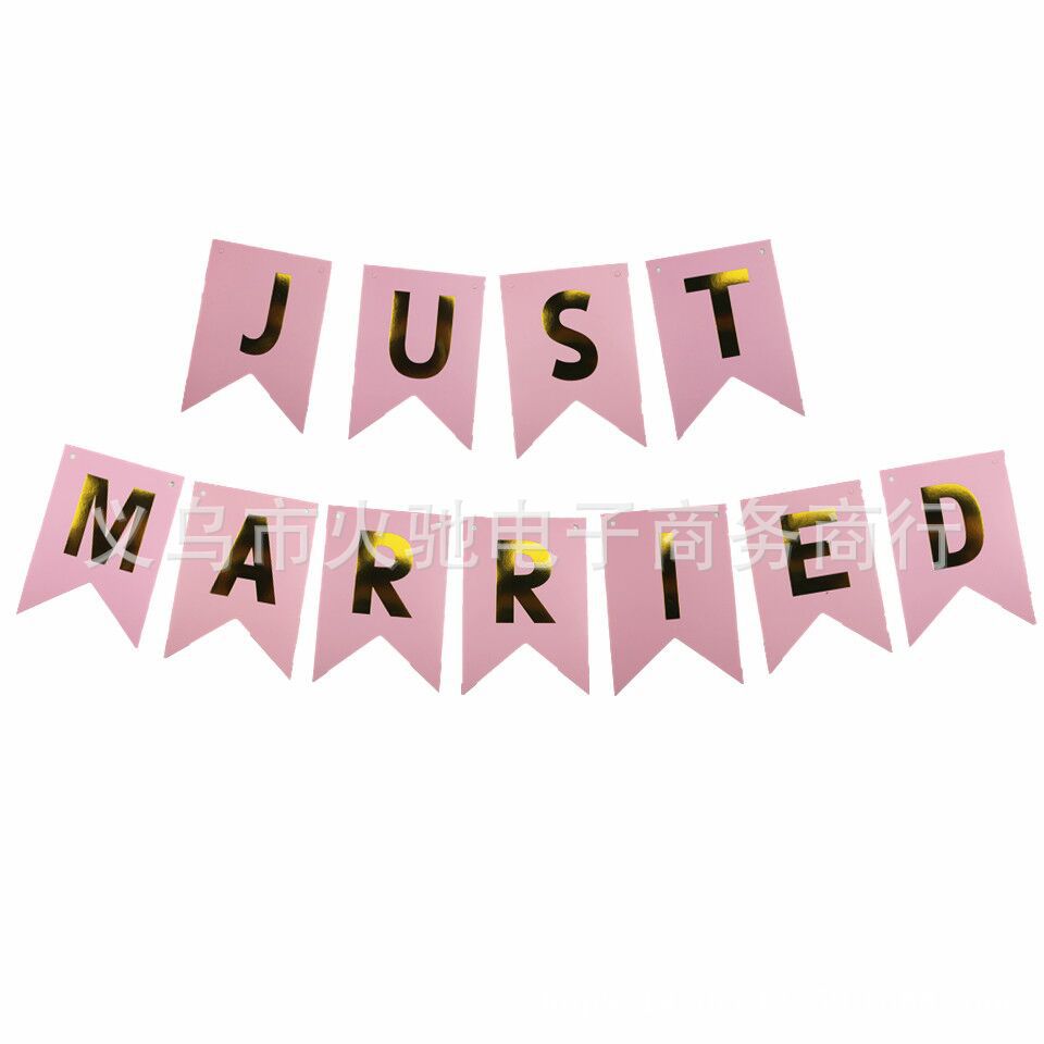 Cartel recién casados, cartel Vintage de banderitas de boda, guirnalda hecha a mano, accesorios para cabina de fotos, suministros para fiestas y eventos