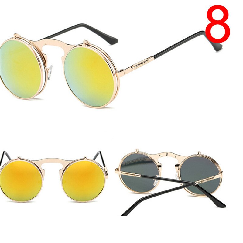 Retro Round Steampunk Flip Up Sunglass Women Mens Clip On Sunglasses Metal Punk Sun Glasses Male: 8